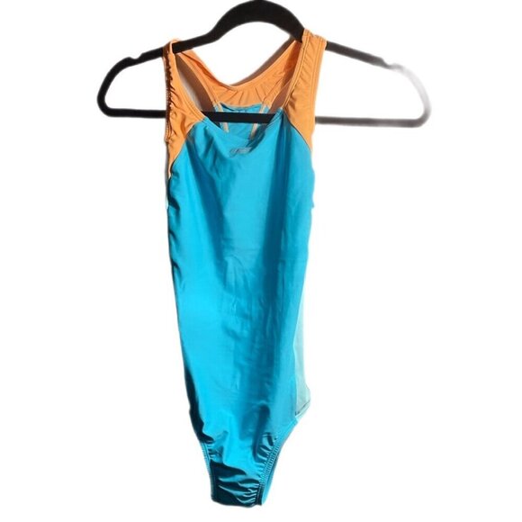 NWT Speedo Infinity Splice Recycled Scuba Blue UPF 50 One Piece Swimsuit 14 - Picture 2 of 3
